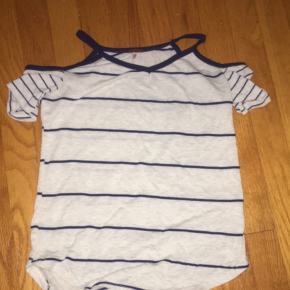 Gray tank with blue stripes